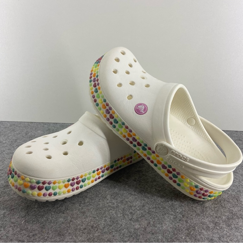 CROCS Rainbow Crocbqnd Classic Clog White Slip On Shoes Junior size 5